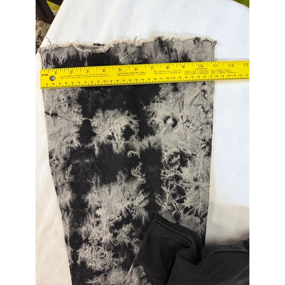 Y2K Grunge Hydraulic Jeans Murray Flare Black White Acid Wash Tie Dye Raw Hem 12 - Picture 3 of 9